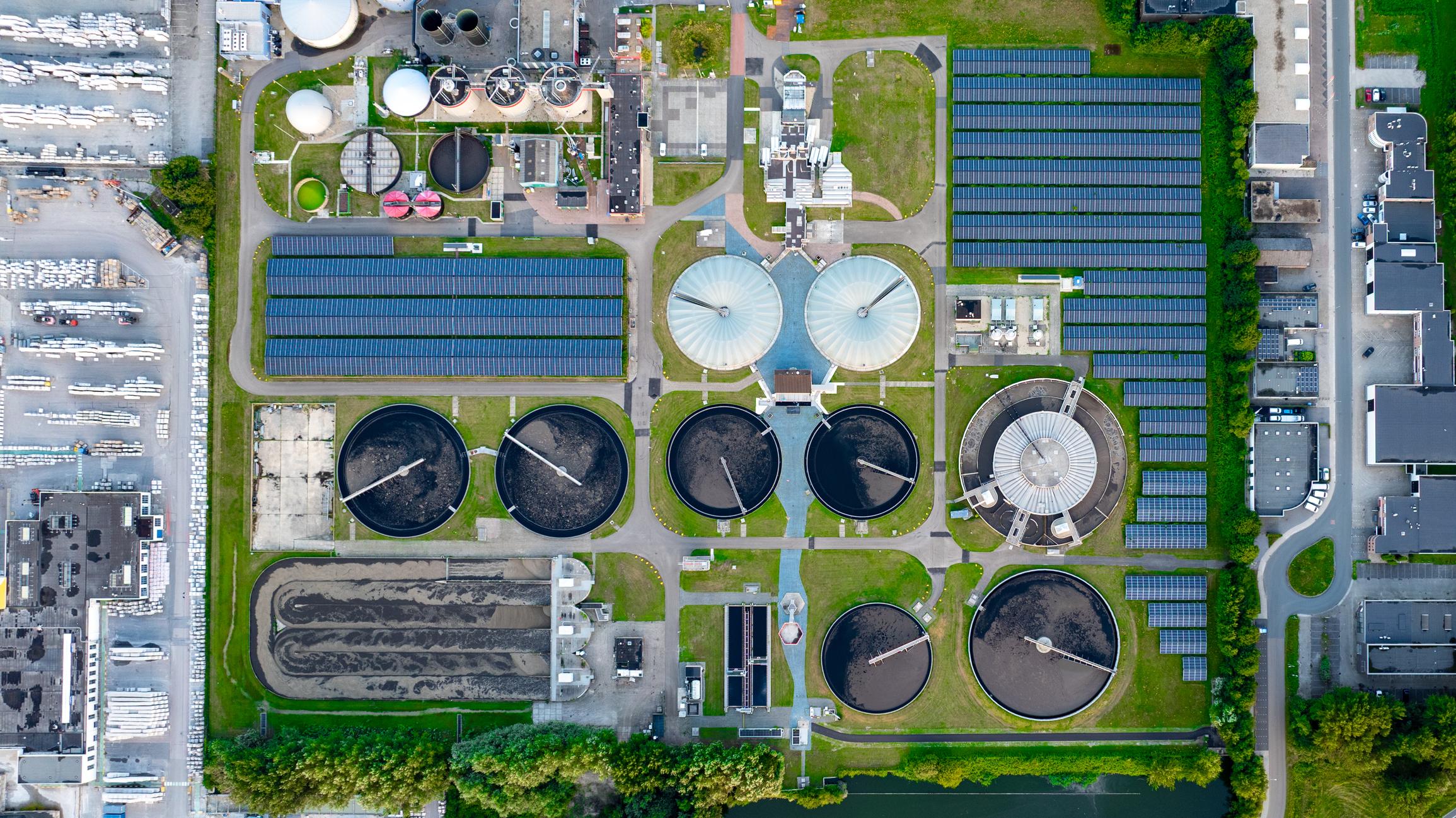 Aerial view of a wastewater treatment plant